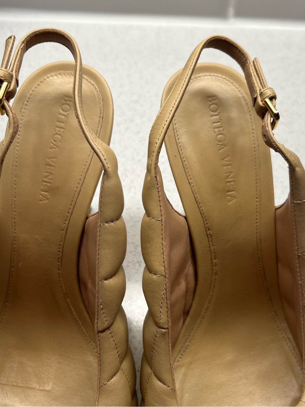 Bottega Veneta Quilted Leather Slingback Heels in Beige-Tan - Picture 2 of 6